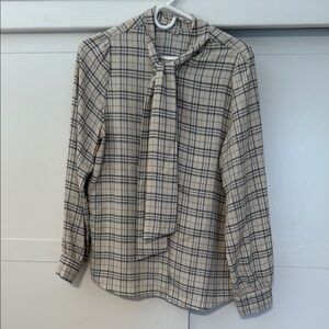 Plaid Women's Blouse with Tie Neck